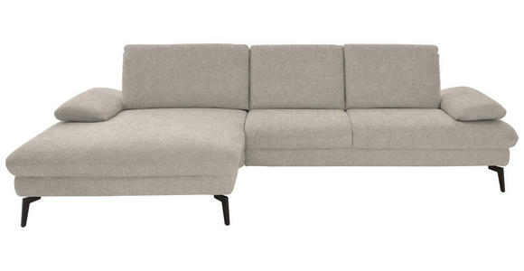ECKSOFA in Chenille, Mikrofaser Ecru 157/299 cm - Ecru/Schwarz, Design, Textil/Metall (157/299cm) - Dieter Knoll