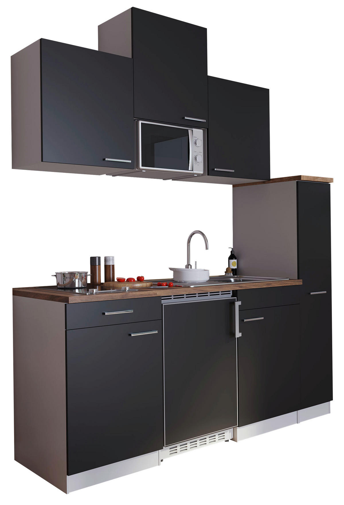 KÜCHENBLOCK 180 cm   in Schwarz  - Nussbaumfarben/Alufarben, Basics, Holzwerkstoff/Kunststoff (180cm) - Respekta