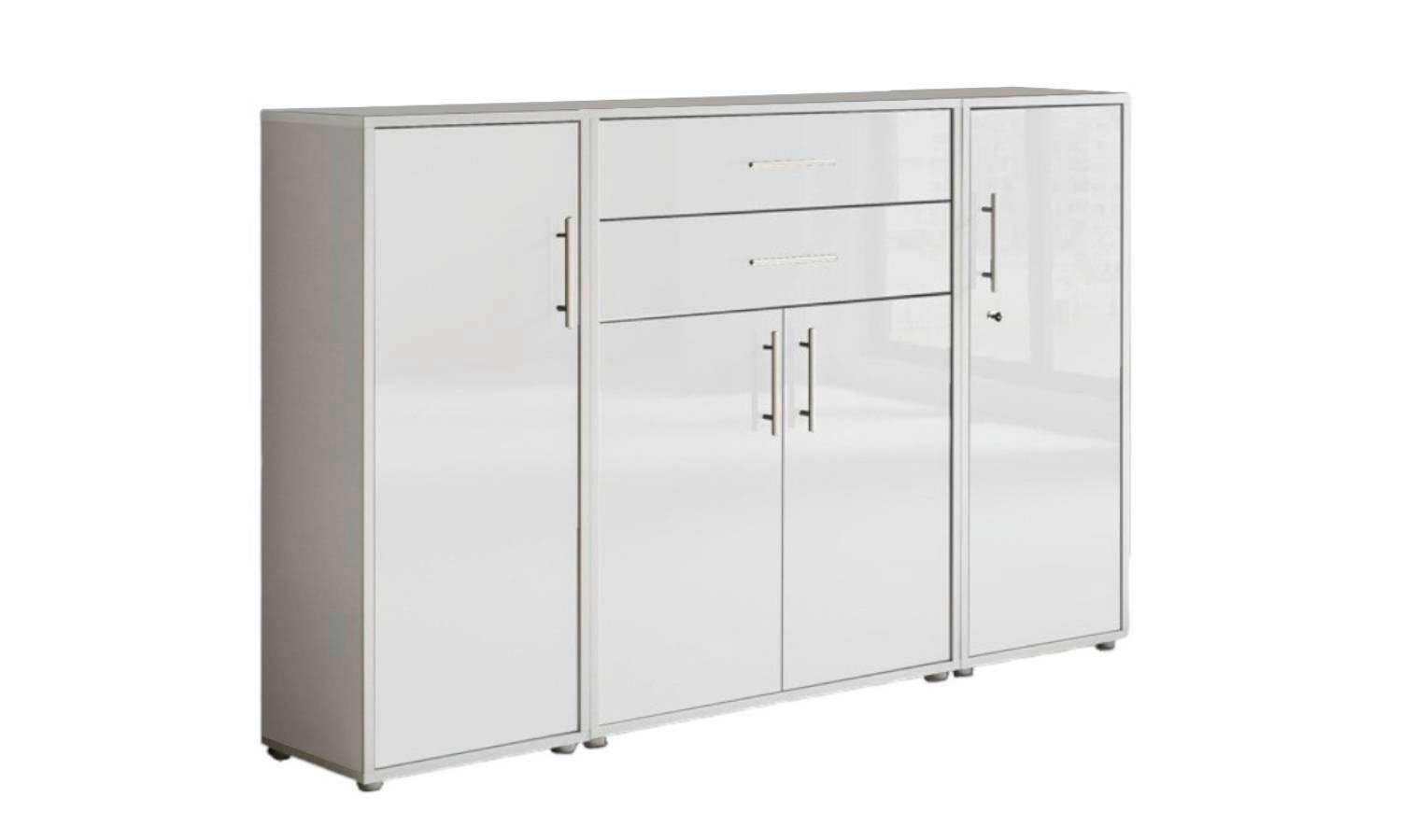 Mid.you Aktenschrank Office Edition - SW Set 16 Grau, Weiß Hochglanz 172.6x113.6x33 cm