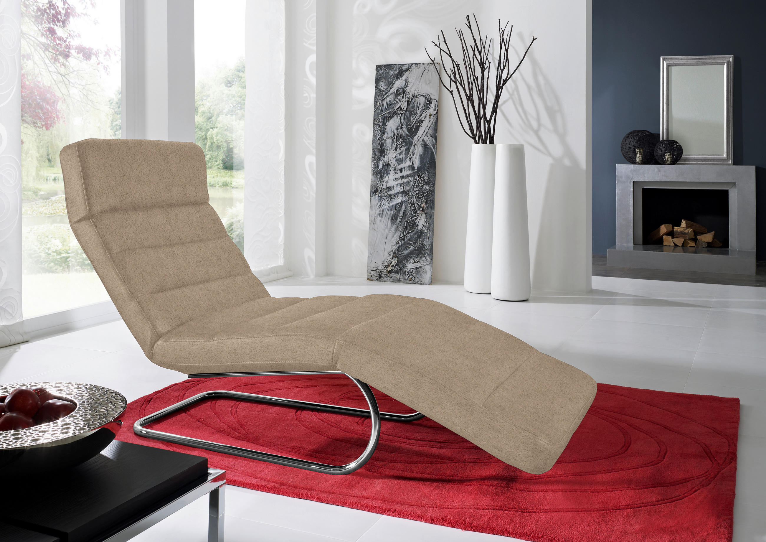RELAXLIEGE in Mikrofaser Taupe  - Taupe/Chromfarben, Design, Textil/Metall (65/91/170cm) - Chilliano