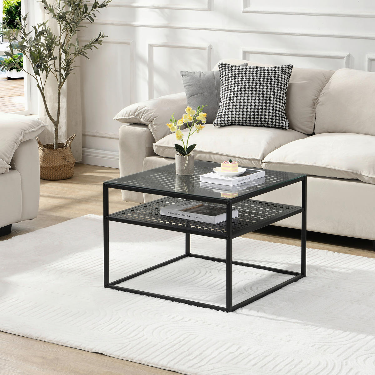 COUCHTISCH in Glas 60/60/45 cm  - Schwarz, Design, Glas/Metall (60/60/45cm) - MID.YOU