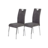 STUHL-SET 2 Stück  in Stahl Mikrofaser Metall, Textil  - Chromfarben/Anthrazit, MODERN, Textil/Metall (44cm) - MID.YOU