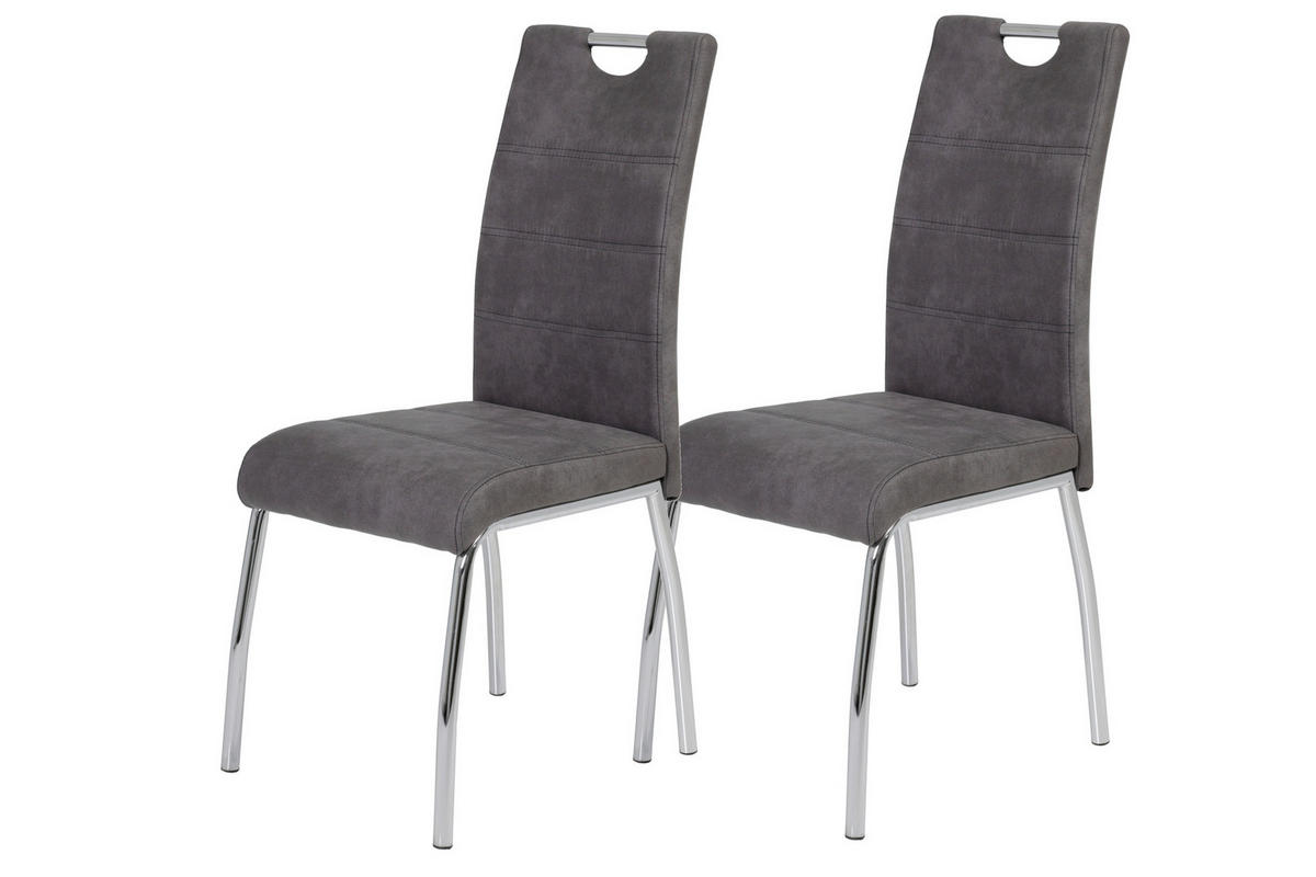 STUHL-SET 2 Stück  in Stahl Mikrofaser Metall, Textil  - Chromfarben/Anthrazit, MODERN, Textil/Metall (44cm) - MID.YOU