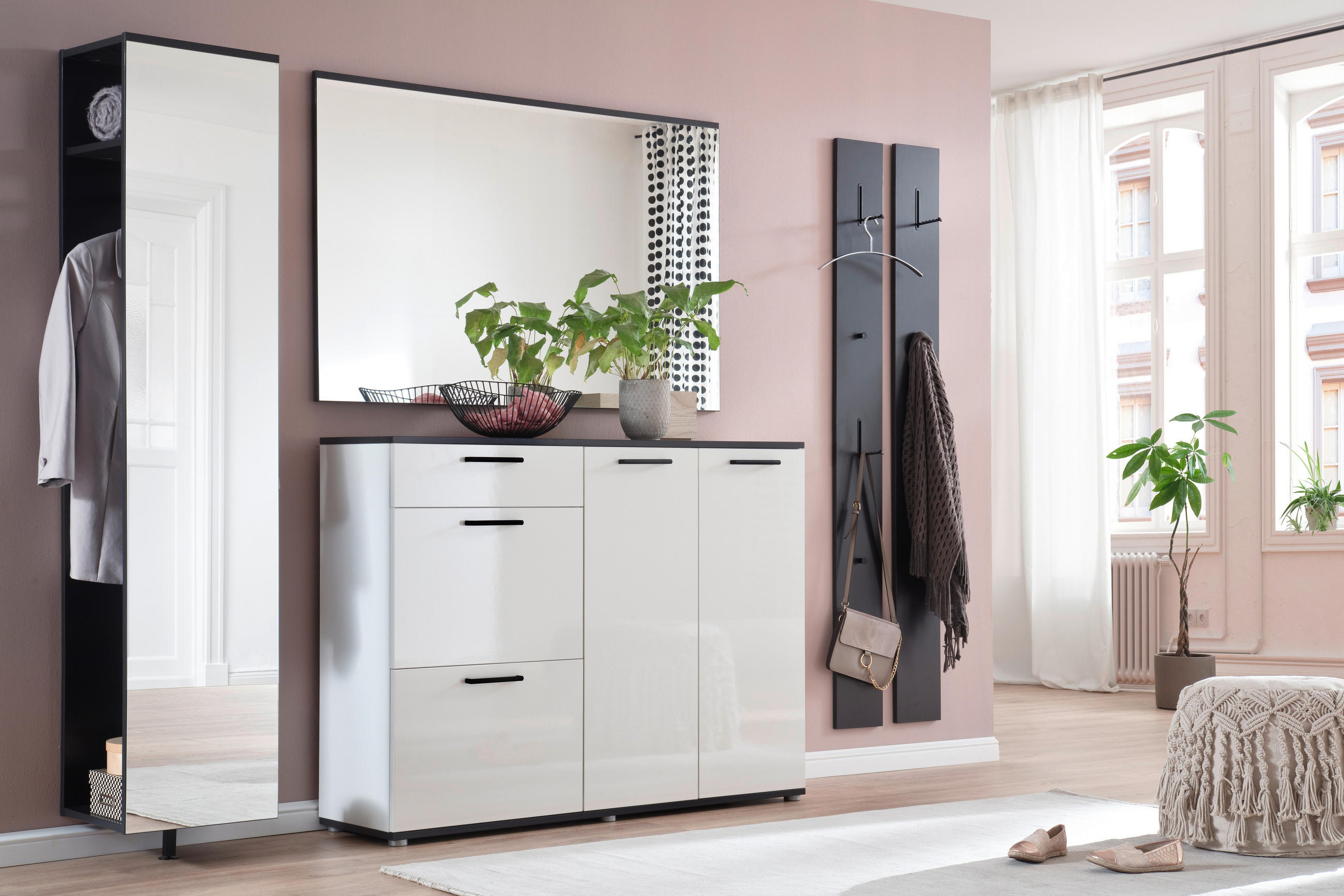 GARDEROBE 5-teilig in 250/200/38 cm - Weiss/Anthrazit, Konventionell, Holzwerkstoff (250/200/38cm) - Moderano