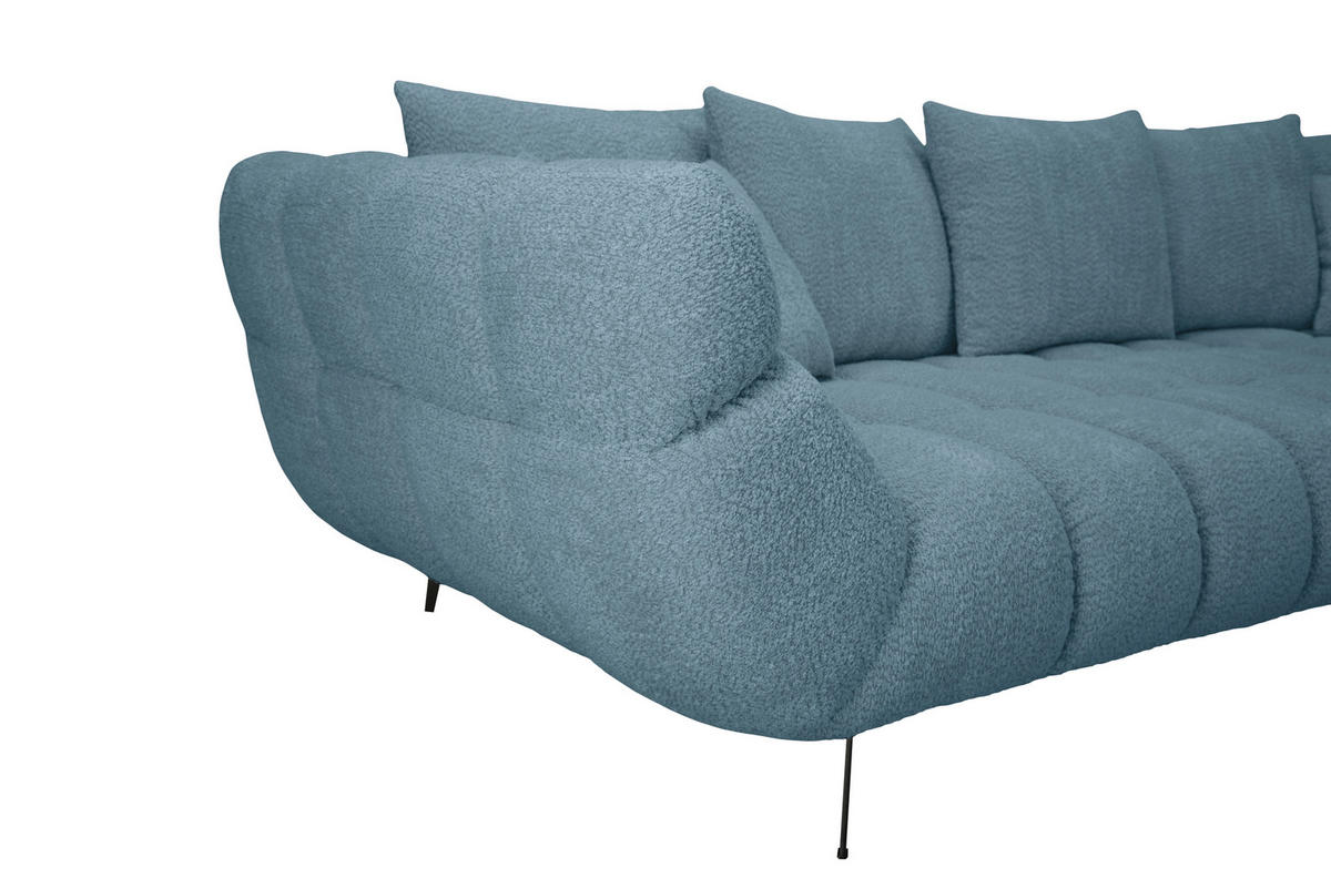 ECKSOFA 318/217 cm  in Bouclé Blaugrau Zierkissen, Rückenkissen, Rücken echt  318/217 cm  - Blaugrau/Schwarz, MODERN, Textil/Metall (318/217cm) - Carryhome