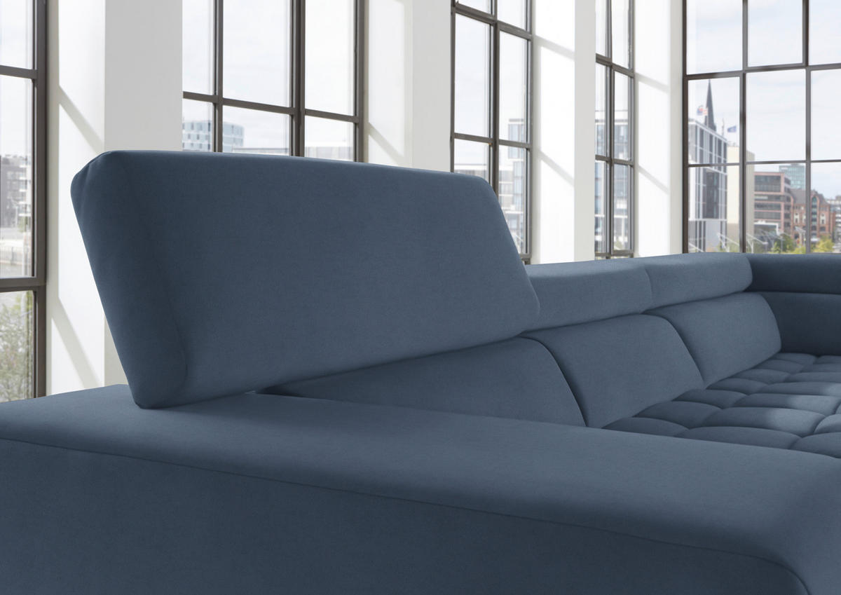 ECKSOFA in Mikrofaser Blau  222/326 cm  - Chromfarben/Blau, Design, Textil/Metall (222/326cm) - Beldomo Speed
