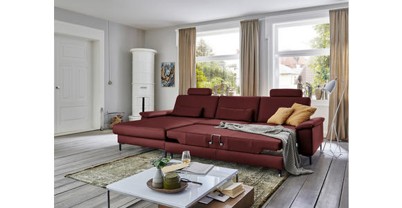ECKSOFA in Echtleder Brombeere 176/334 cm - Brombeere/Schwarz, Design, Leder/Metall (176/334cm) - Dieter Knoll