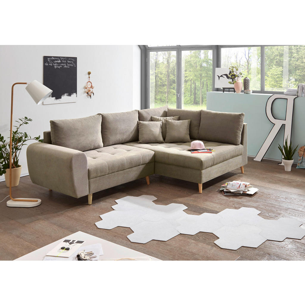 Thumbnail - Mid.you Ecksofa, Sand, Textil, Uni, Füllung: Polyester, Ottomane rechts, L-Form, 249x175 cm, Stoffauswahl, seitenverkehr...