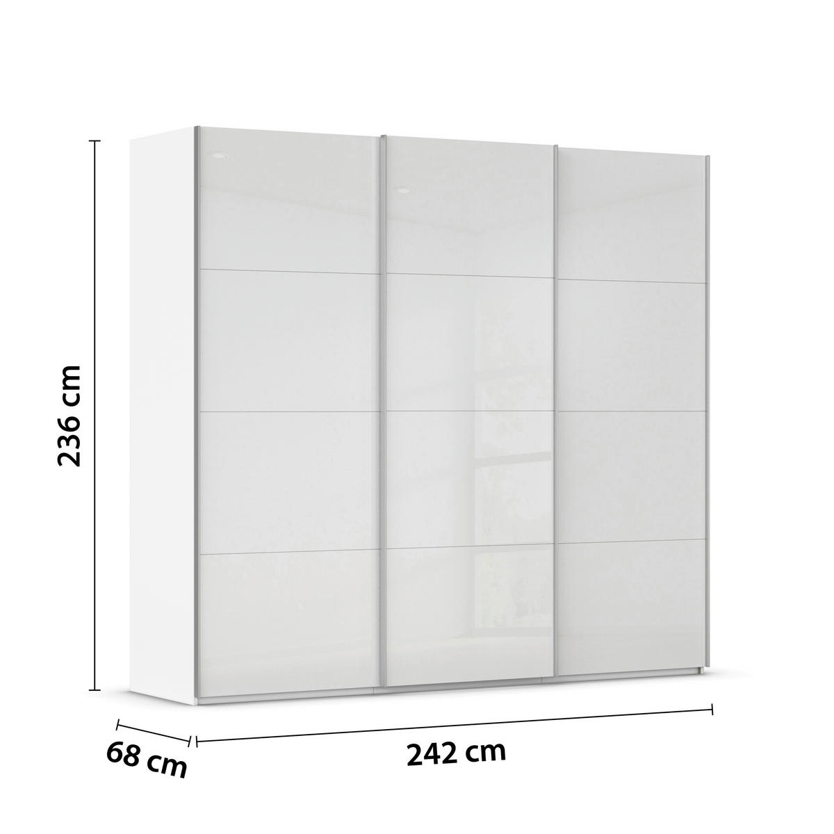 SCHWEBETÜRENSCHRANK 242/236/68 cm 3-türig Weiß  - Alufarben/Weiß, Basics, Glas/Holzwerkstoff (242/236/68cm) - Novel