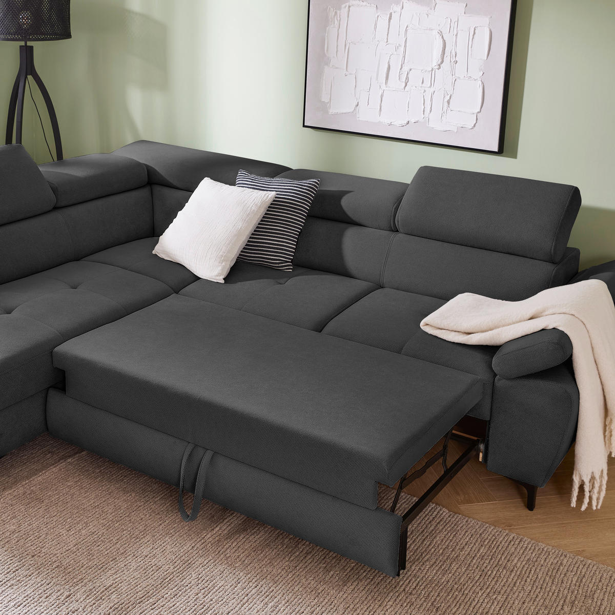 ECKSOFA inkl. Funktion COMBO Graphitfarben Flachgewebe  - Schwarz/Graphitfarben, Design, Textil/Metall (206/266cm) - Stylife