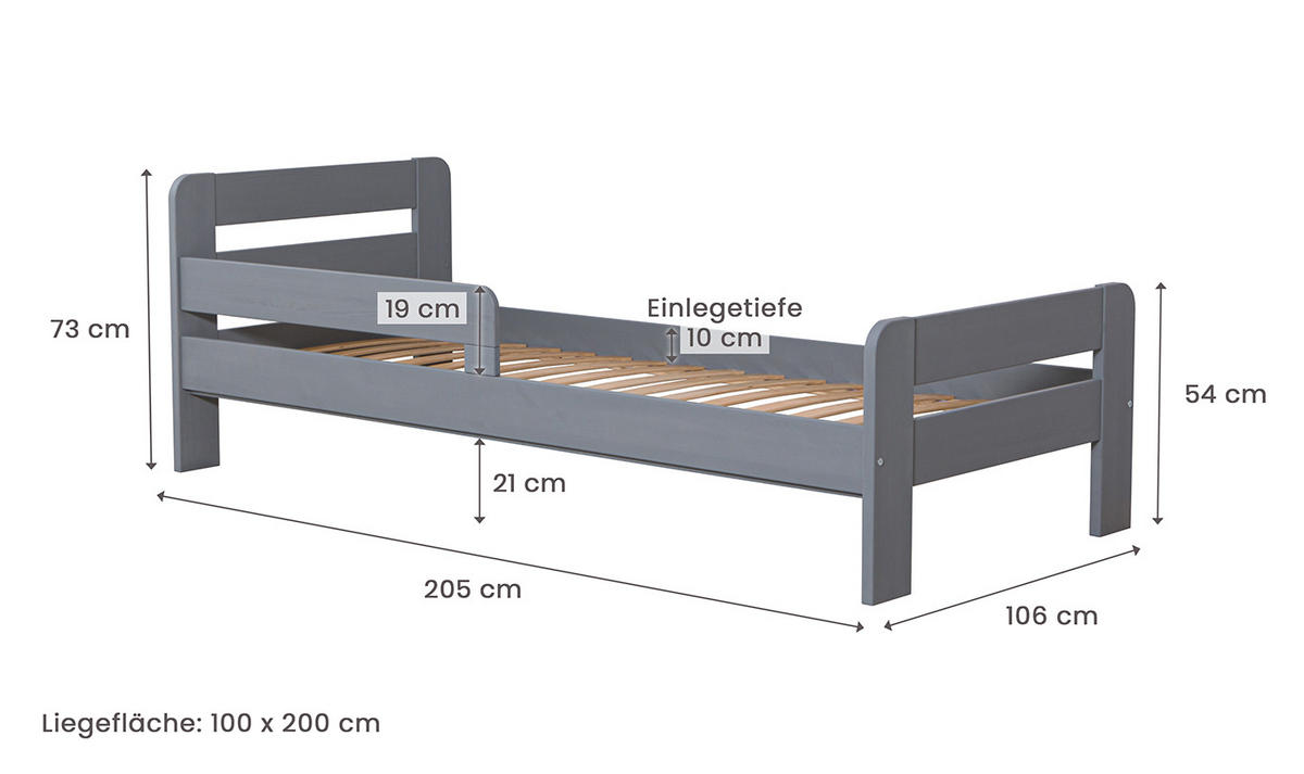 BETT in Hellgrau  - Hellgrau/Naturfarben, MODERN, Holz (100/200cm) - Livetastic