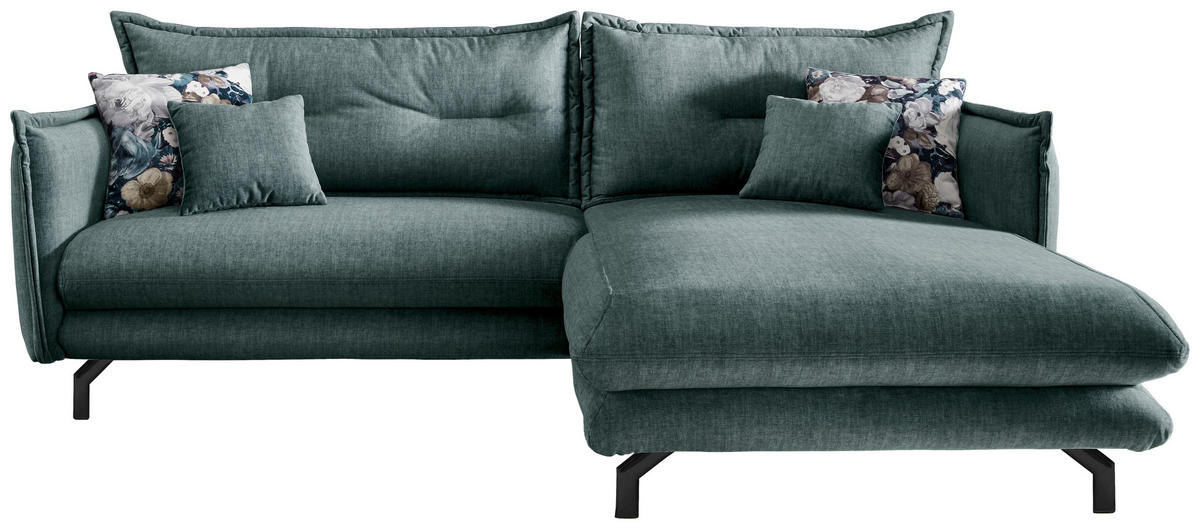 ECKSOFA Hellblau Velours  - Türkis/Schwarz, MODERN, Textil/Metall (255/180cm) - Livetastic