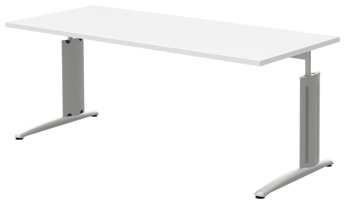 SCHREIBTISCH 180/80/70-82 cm  in Weiß, Alufarben  - Alufarben/Weiß, KONVENTIONELL, Holzwerkstoff/Metall (180/80/70-82cm) - Moderano