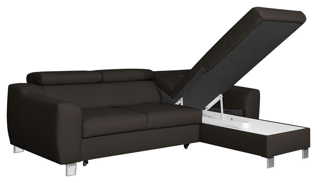 ECKSOFA in Lederlook Echtleder Dunkelbraun  - Chromfarben/Dunkelbraun, Design, Leder/Textil (242/176cm) - Livetastic