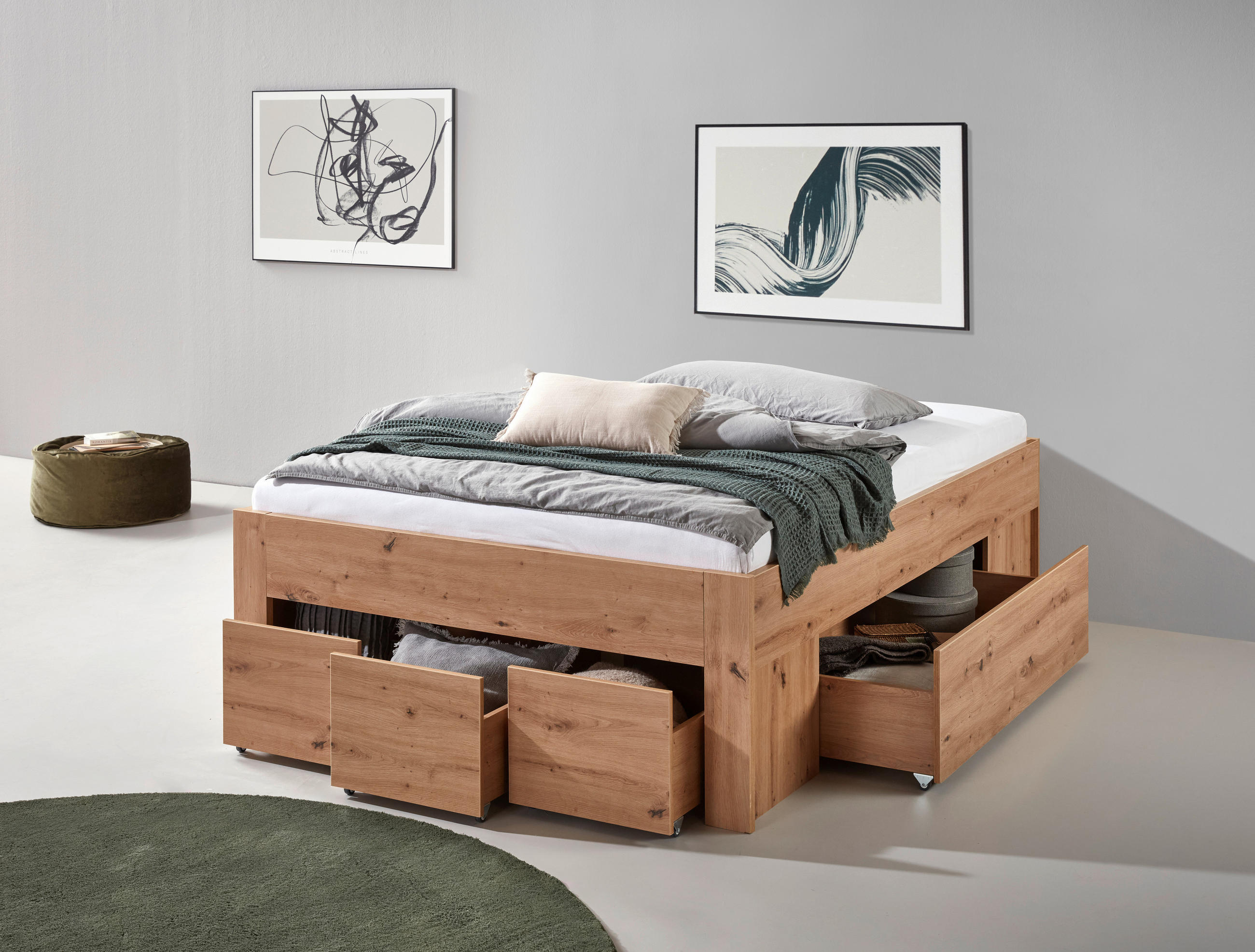 Thumbnail - Boxxx Stauraumbett, Eiche Artisan, Holzwerkstoff, 5 Schubladen, 140x200 cm, Schlafzimmer, Betten, Einzelbetten