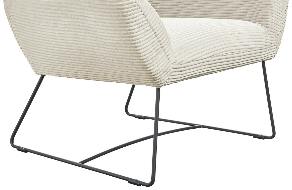 SESSEL in Cord Creme  - Creme/Schwarz, Design, Textil/Metall (82/102/81cm) - Hom`in