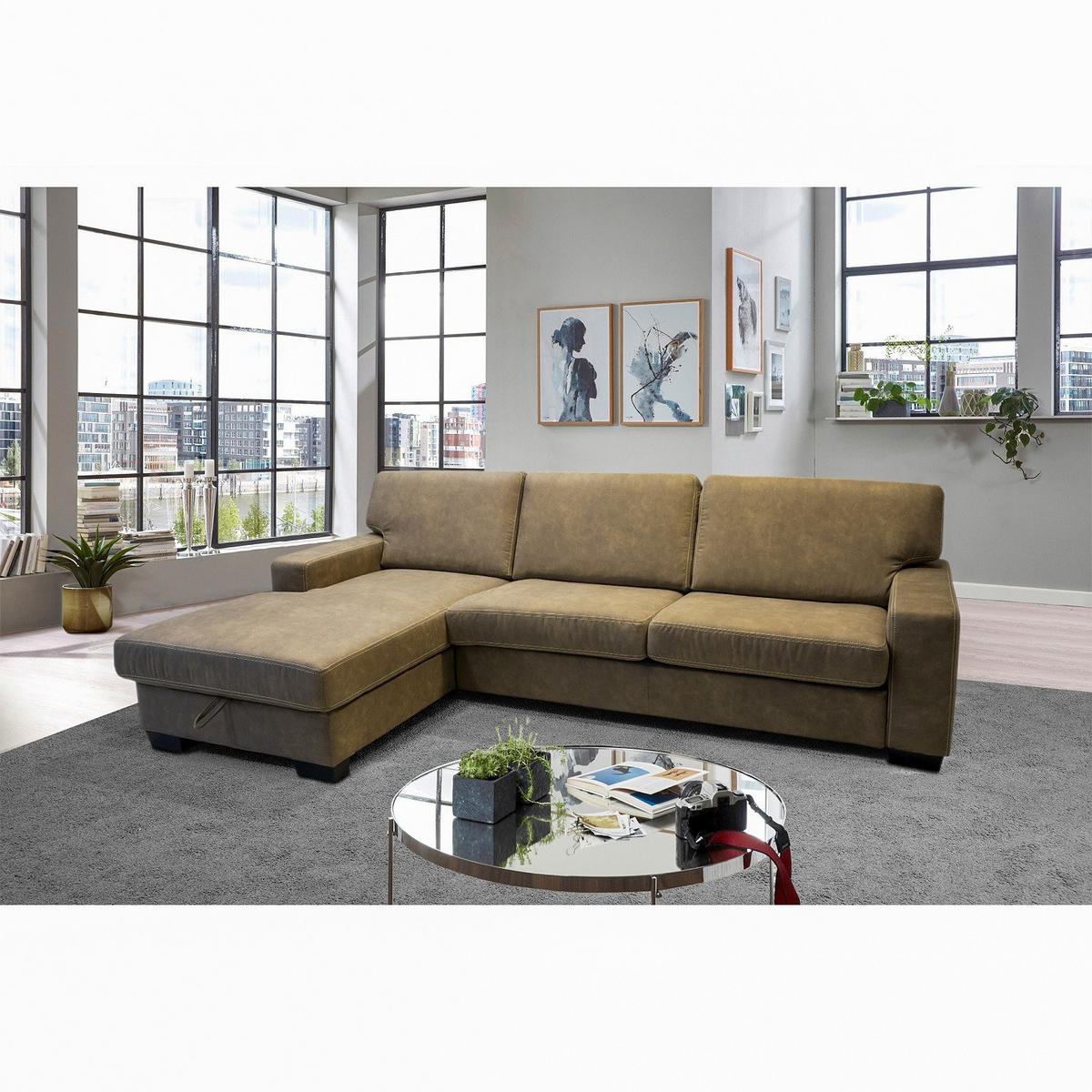 SAROKKANAPÉ textil taupe  - bézs/taupe, Basics, textil/fa (175/91/277cm) - Andante
