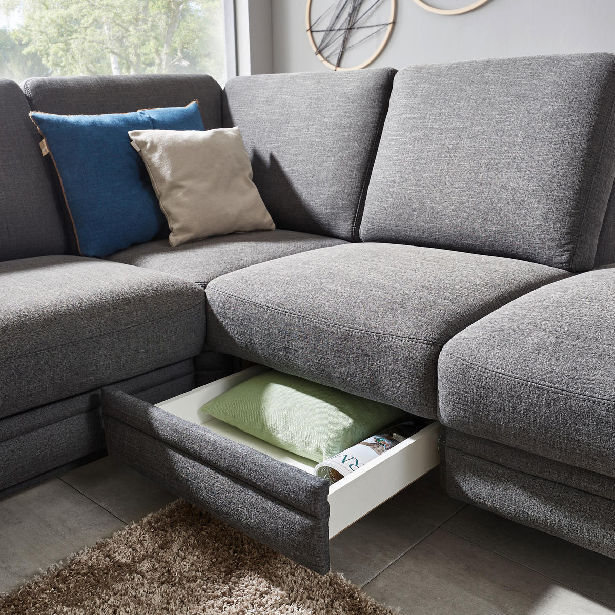 SJEDEĆA GARNITURA tekstil  tamno siva   - tamno siva/boje kroma, Moderno, tekstil (252/208cm) - Pure Home Comfort