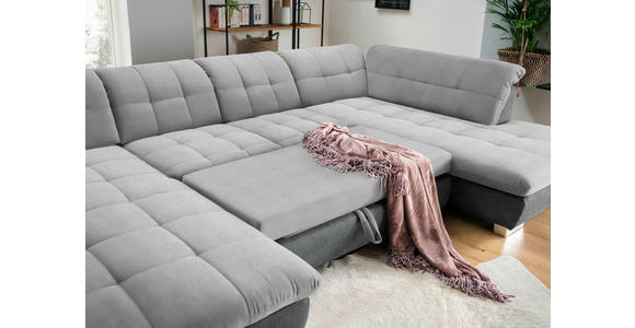 WOHNLANDSCHAFT  in Mikrofaser Hellgrau  - Chromfarben/Hellgrau, Design, Kunststoff/Textil (204/350/211cm) - Xora