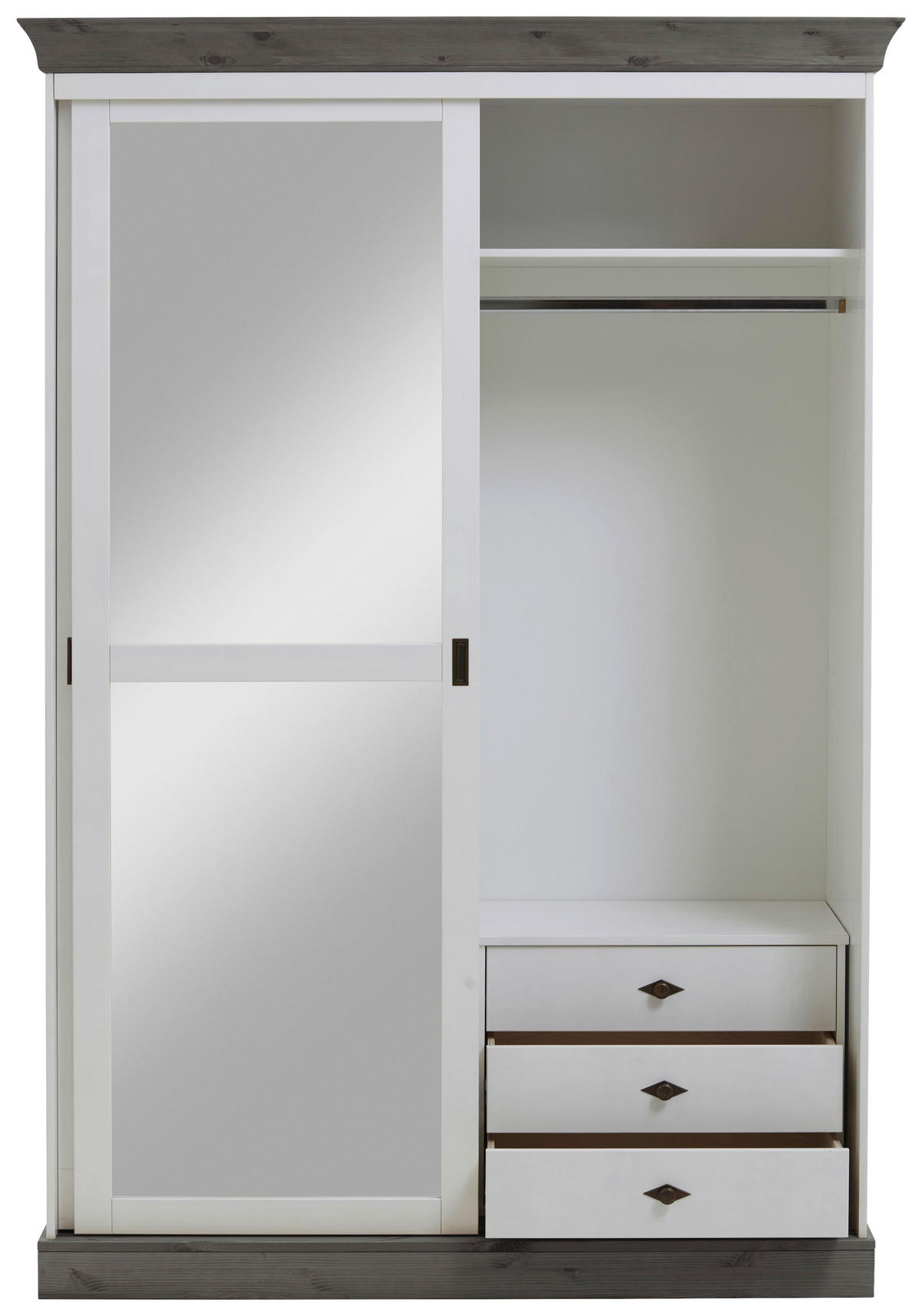 SCHIEBETÜRENSCHRANK 150/220/69 cm 2-türig Grau, Weiß  - Messingfarben/Weiß, ROMANTIK / LANDHAUS, Glas/Holz (150/220/69cm) - Boxxx