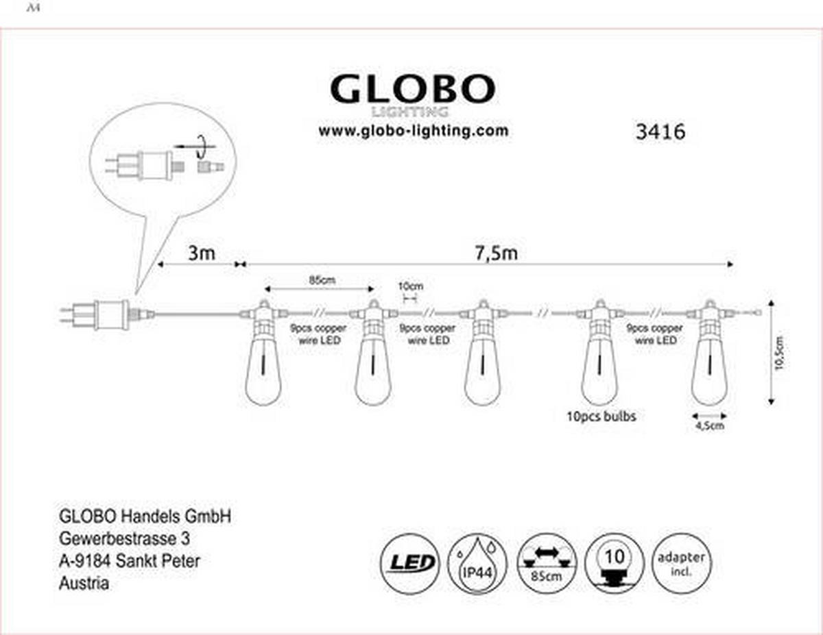SVETLOBNA GIRLANDA   /91 lm/1800 K// - črna/prozorno, Basics, umetna masa (1050/4,5/10,5cm) - Globo
