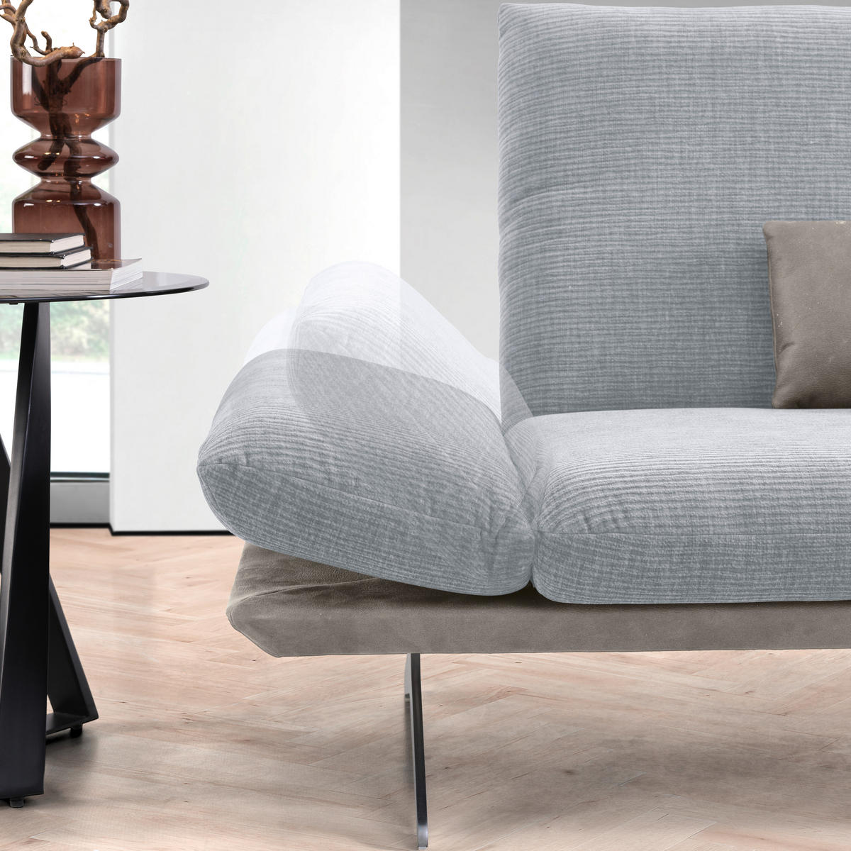 ECKSOFA in Flachgewebe Grau  277/209 cm  - Edelstahlfarben/Grau, Design, Textil/Metall (277/209cm) - Koinor