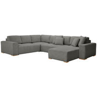 WOHNLANDSCHAFT in Flachgewebe Grau  - Buchefarben/Schwarz, Konventionell, Holz/Kunststoff (283/371/208cm) - Livetastic