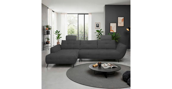 ECKSOFA Anthrazit Chenille Armlehnenkissen, Rücken echt, Sitztiefenverstellung  - Anthrazit/Schwarz, KONVENTIONELL, Textil/Metall (215/313cm) - Hom`in