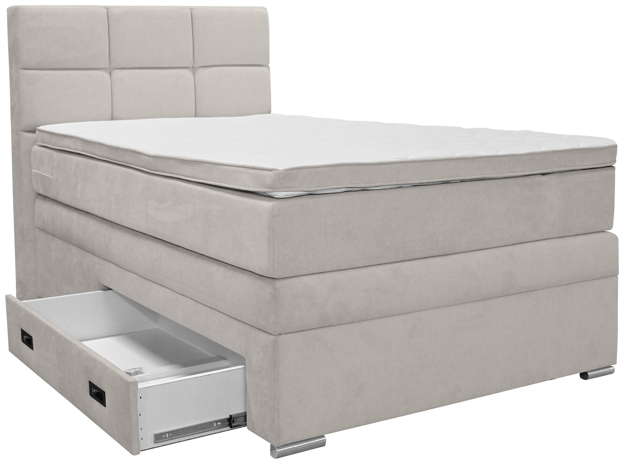 BOXSPRINGBETT 140/200 cm,  in Grau, Topper, Bettschublade, Matratzen, H3 = fest  - Alufarben/Grau, KONVENTIONELL, Kunststoff/Textil (140/200cm) - Carryhome