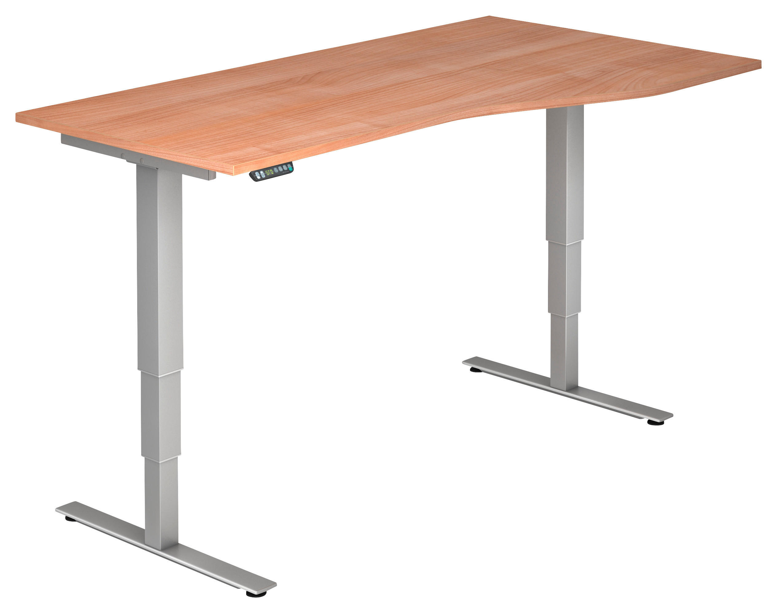 SCHREIBTISCH 180/80-100/63,5-128,5 cm Silberfarben, Nussbaumfarben elektrisch höhenverstellbar  - Silberfarben/Nussbaumfarben, KONVENTIONELL, Holzwerkstoff/Metall (180/80-100/63,5-128,5cm) - Venda