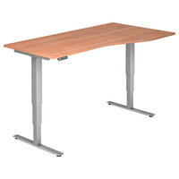 SCHREIBTISCH 180/80-100/63,5-128,5 cm Silberfarben, Nussbaumfarben elektrisch höhenverstellbar  - Silberfarben/Nussbaumfarben, KONVENTIONELL, Holzwerkstoff/Metall (180/80-100/63,5-128,5cm) - Venda