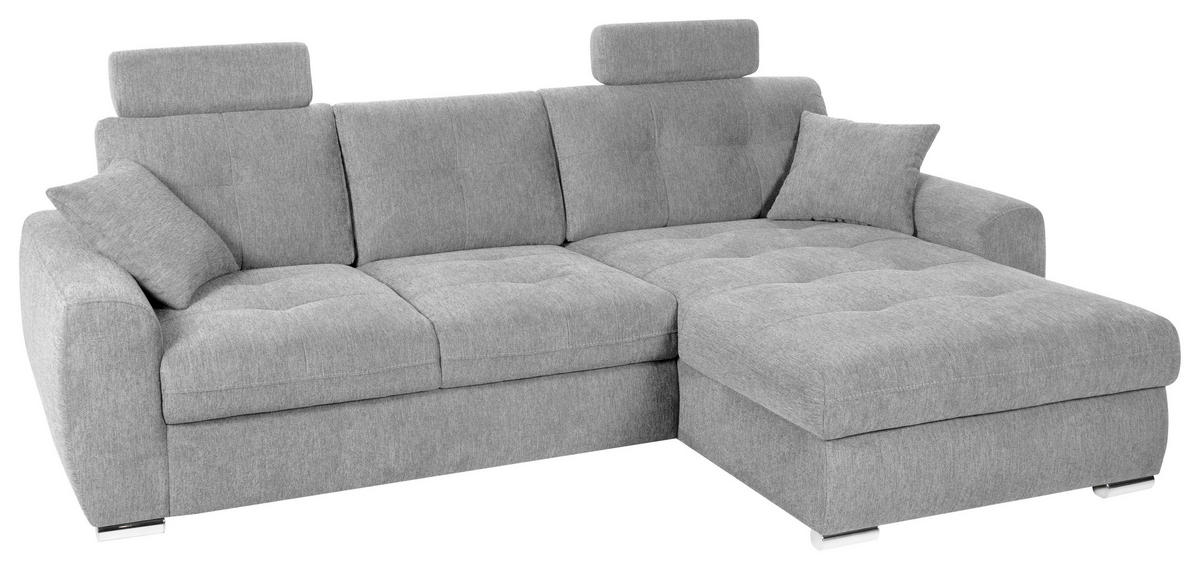 ECKSOFA in Mikrofaser Hellgrau  - Chromfarben/Hellgrau, Modern, Kunststoff/Textil (276/193cm) - Hom`in