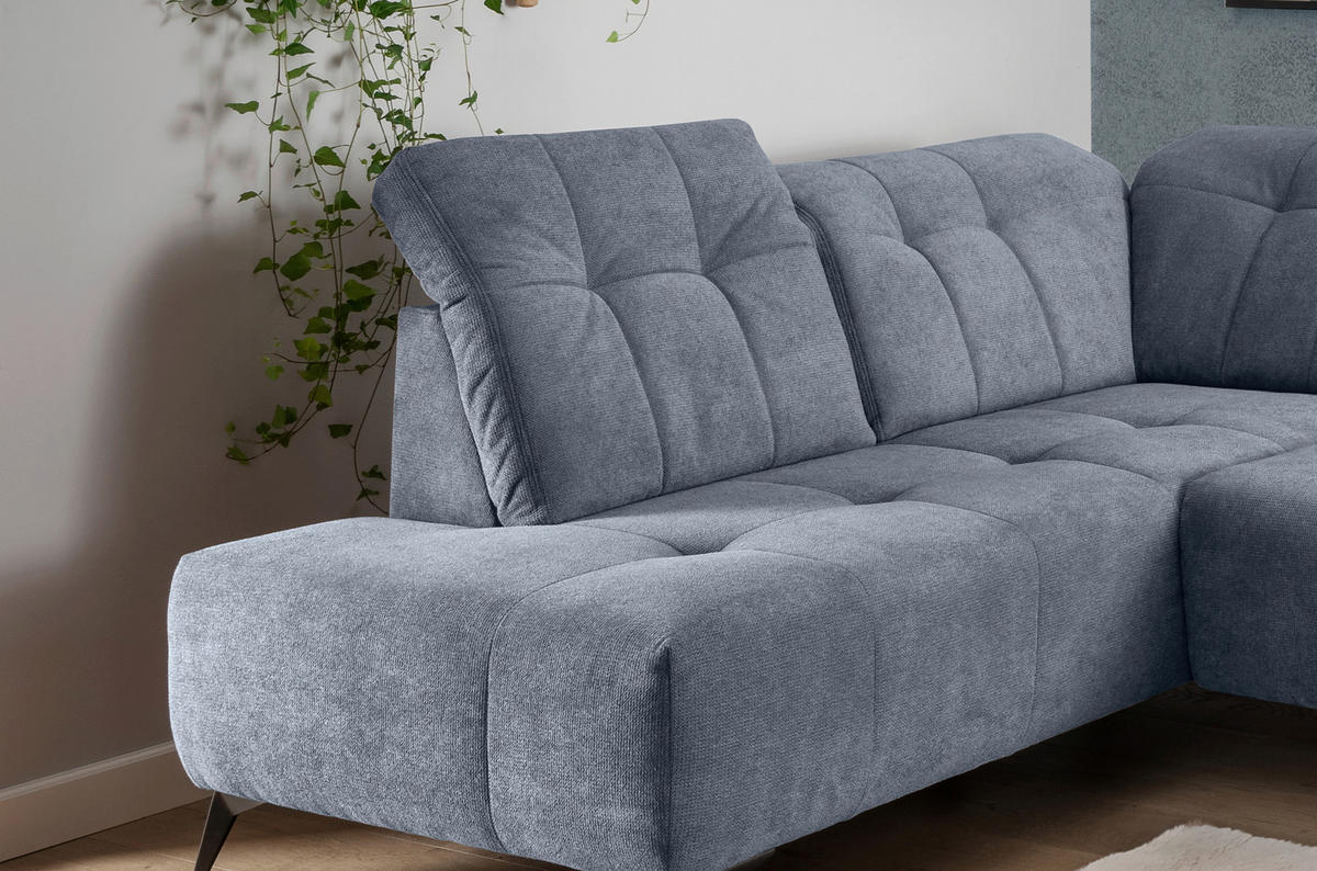 WOHNLANDSCHAFT SANO Hellblau Chenille  - Schwarz/Hellblau, MODERN, Textil/Metall (200/337/180cm) - Livetastic
