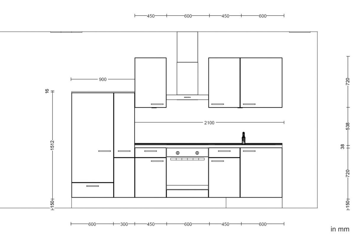KÜCHENBLOCK 300 cm   in Eichefarben, Schieferfarben  - Schieferfarben/Eichefarben, MODERN, Holzwerkstoff/Metall (300cm) - Nobilia