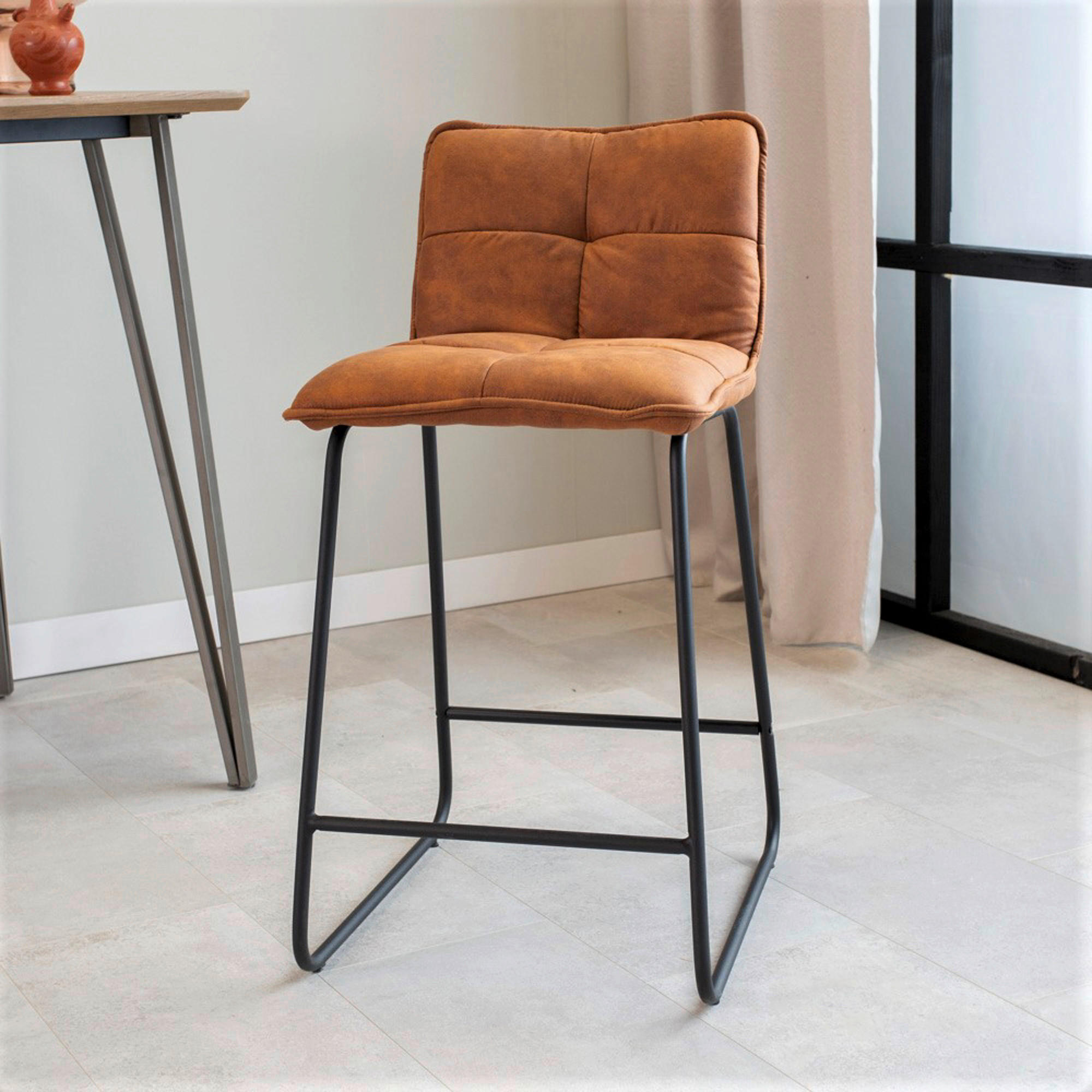BARHOCKER-SET Mikrofaser Cognac  - Cognac/Schwarz, KONVENTIONELL, Textil/Metall (44/87/50cm) - MID.YOU