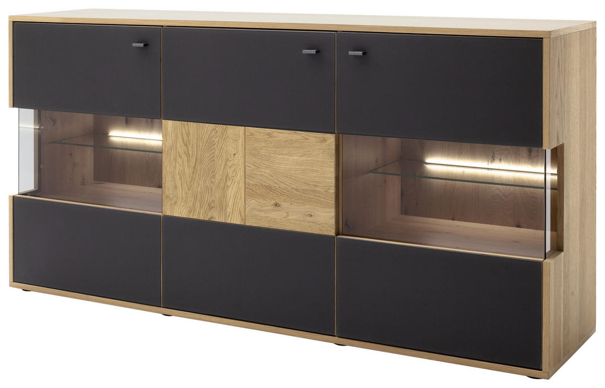 SIDEBOARD 184/92/44 cm  in Anthrazit, Eiche Bianco  - Eiche Bianco/Anthrazit, Design, Glas/Holz (184/92/44cm) - MID.YOU