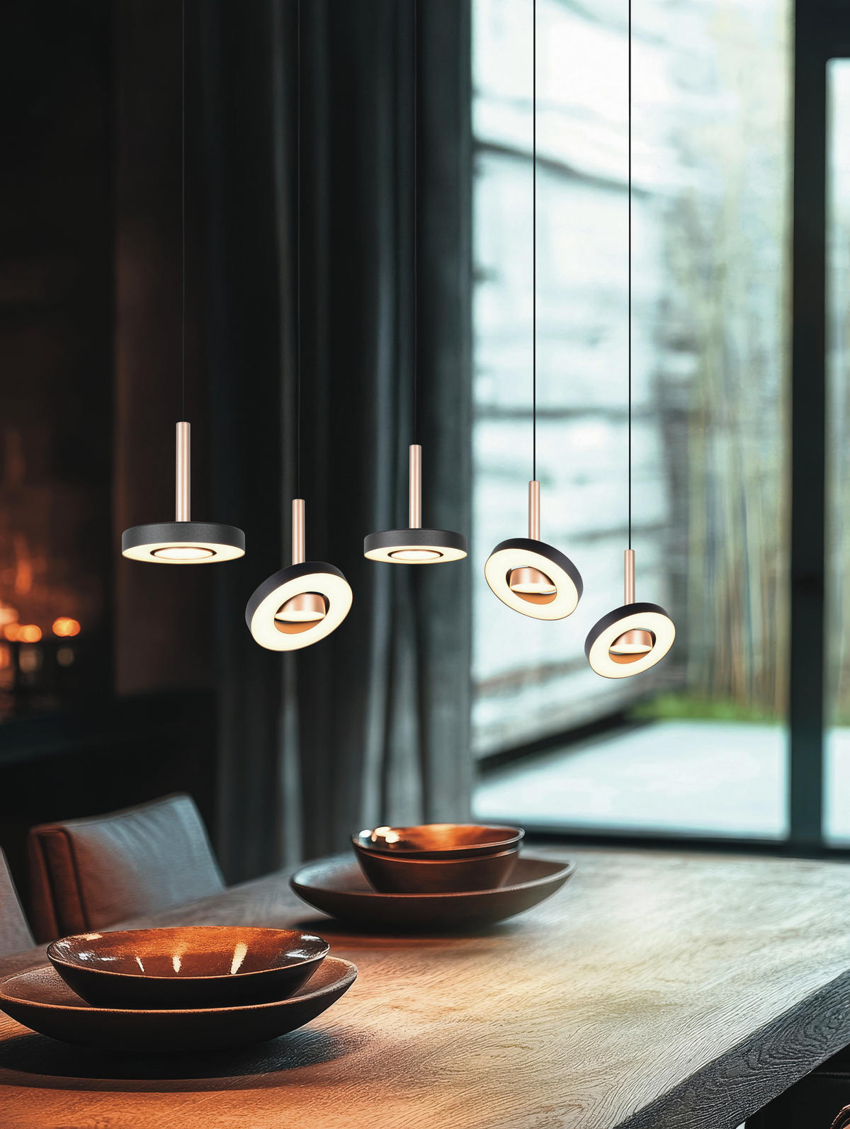 LED-HÄNGELEUCHTE Guano 100/13/200 cm   - Schwarz/Braun, Design, Metall (100/13/200cm) - Trio Leuchten