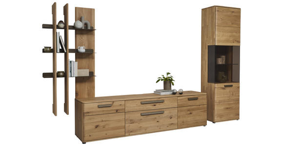 WOHNWAND  in Wildeiche  333,6/207/45,2 cm  - Wildeiche/Schwarz, Natur, Glas/Holz (333,6/207/45,2cm) - Valnatura