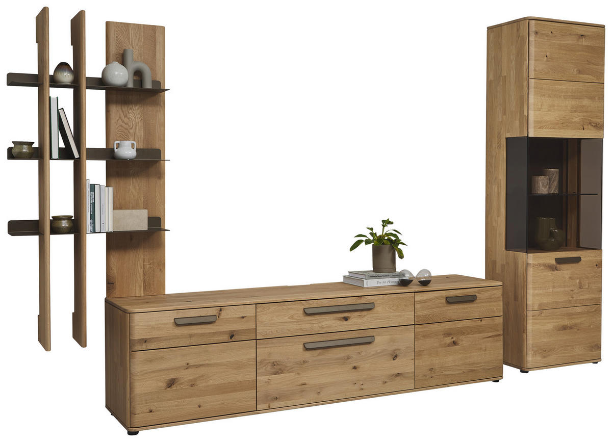 WOHNWAND  in Wildeiche  333,6/207/45,2 cm  - Wildeiche/Schwarz, Natur, Glas/Holz (333,6/207/45,2cm) - Valnatura