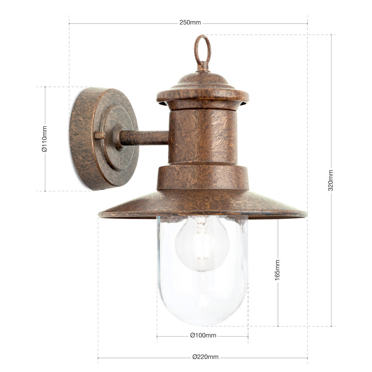 AUßENWANDLEUCHTE Leonie   - Braun, LIFESTYLE, Glas/Metall (22/32/25cm)