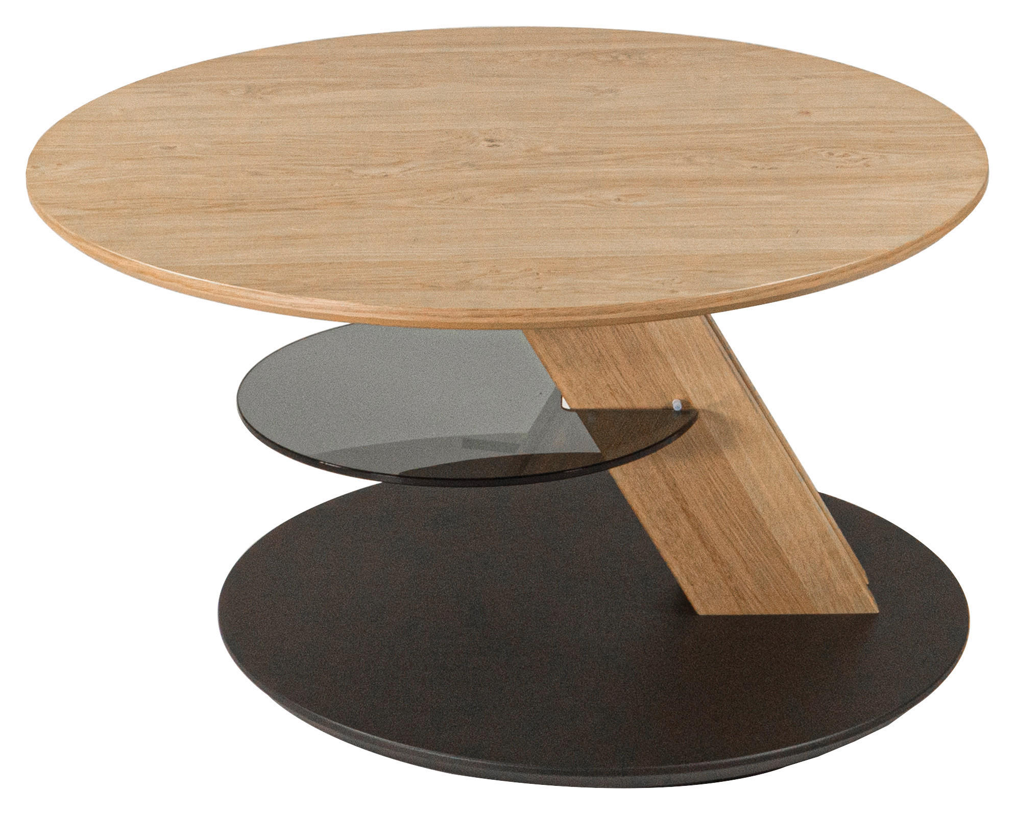 COUCHTISCH furniert, teilmassiv ESG 80/80/47-64 cm rund Grau, Wildeiche  - Wildeiche/Grau, Natur, Glas/Holzwerkstoff (80/80/47-64cm) - Novel