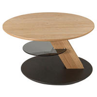 COUCHTISCH furniert, teilmassiv ESG 80/80/47-64 cm rund Grau, Wildeiche  - Wildeiche/Grau, Natur, Glas/Holzwerkstoff (80/80/47-64cm) - Novel