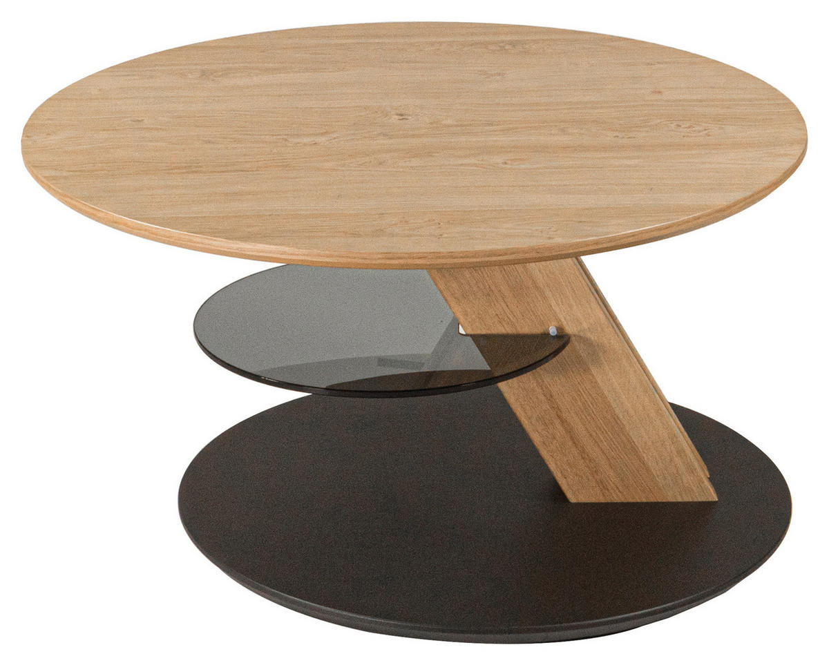 COUCHTISCH furniert, teilmassiv ESG 80/80/47-64 cm rund Grau, Wildeiche  - Wildeiche/Grau, Natur, Glas/Holzwerkstoff (80/80/47-64cm) - Novel