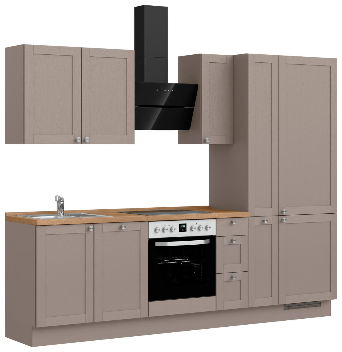KÜCHENBLOCK Frame 270 cm  in Eichefarben, Beigebraun  - Edelstahlfarben/Eichefarben, MODERN, Holzwerkstoff/Metall (270cm) - Nobilia