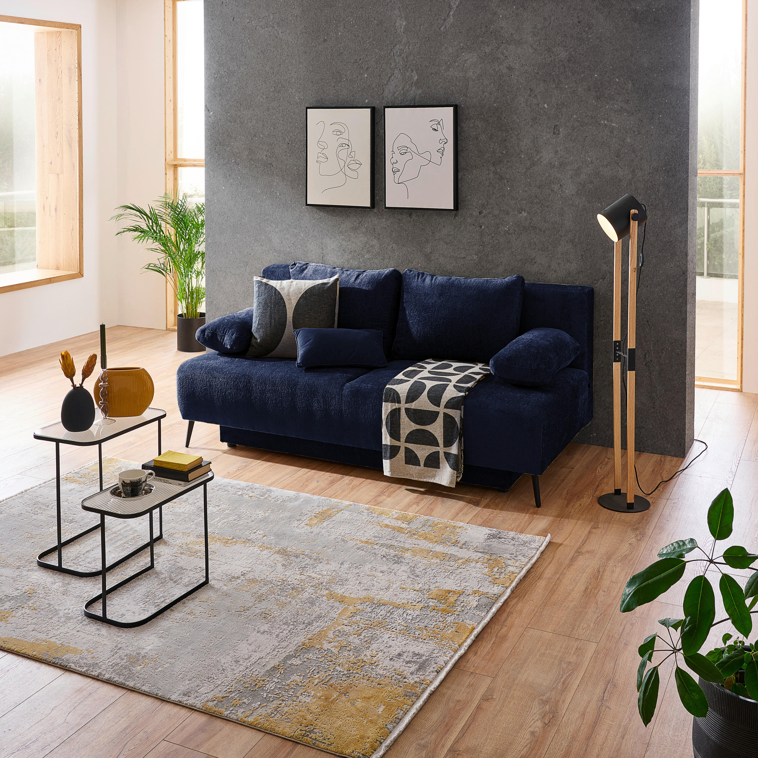 SCHLAFSOFA Webstoff Dunkelblau  - Schwarz/Dunkelblau, MODERN, Textil/Metall (200/90/100cm) - Ti'me