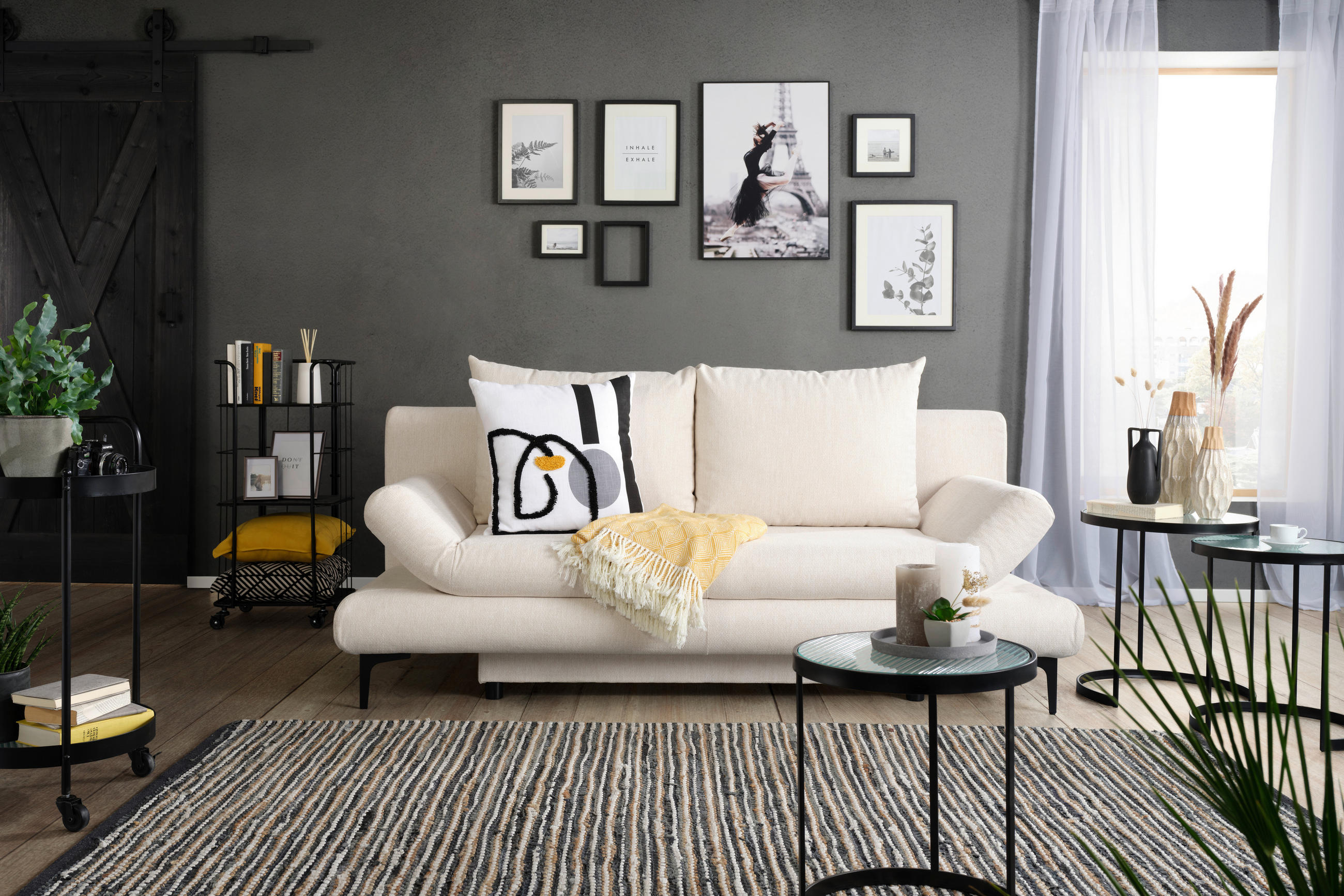 BÄDDSOFFA i flatväv vit  - vit/svart, Modern, textil (191/42-76/86cm) - MID.YOU