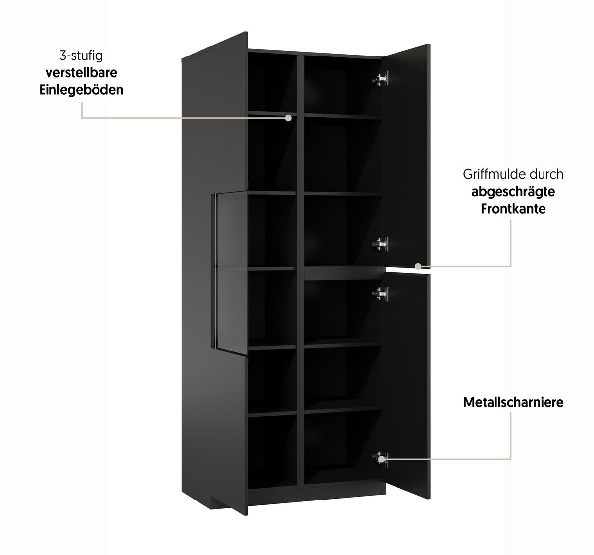 VITRINE Schwarz  - Schwarz, Design, Glas/Holzwerkstoff (79,4/187,5/40cm) - MID.YOU