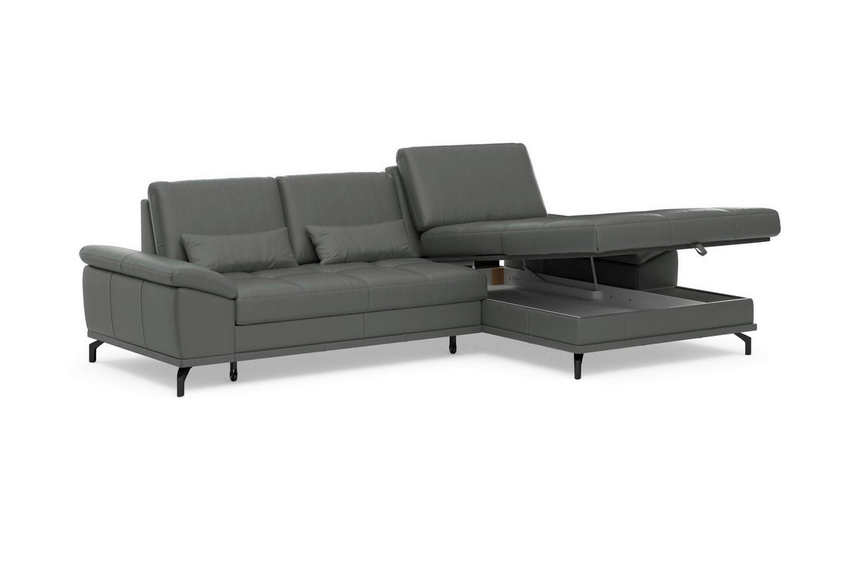 ROHOVÁ SEDAČKA, kůže, antracitová - černá/antracitová, Basics, kov/kůže (301/176cm) - Sit & More