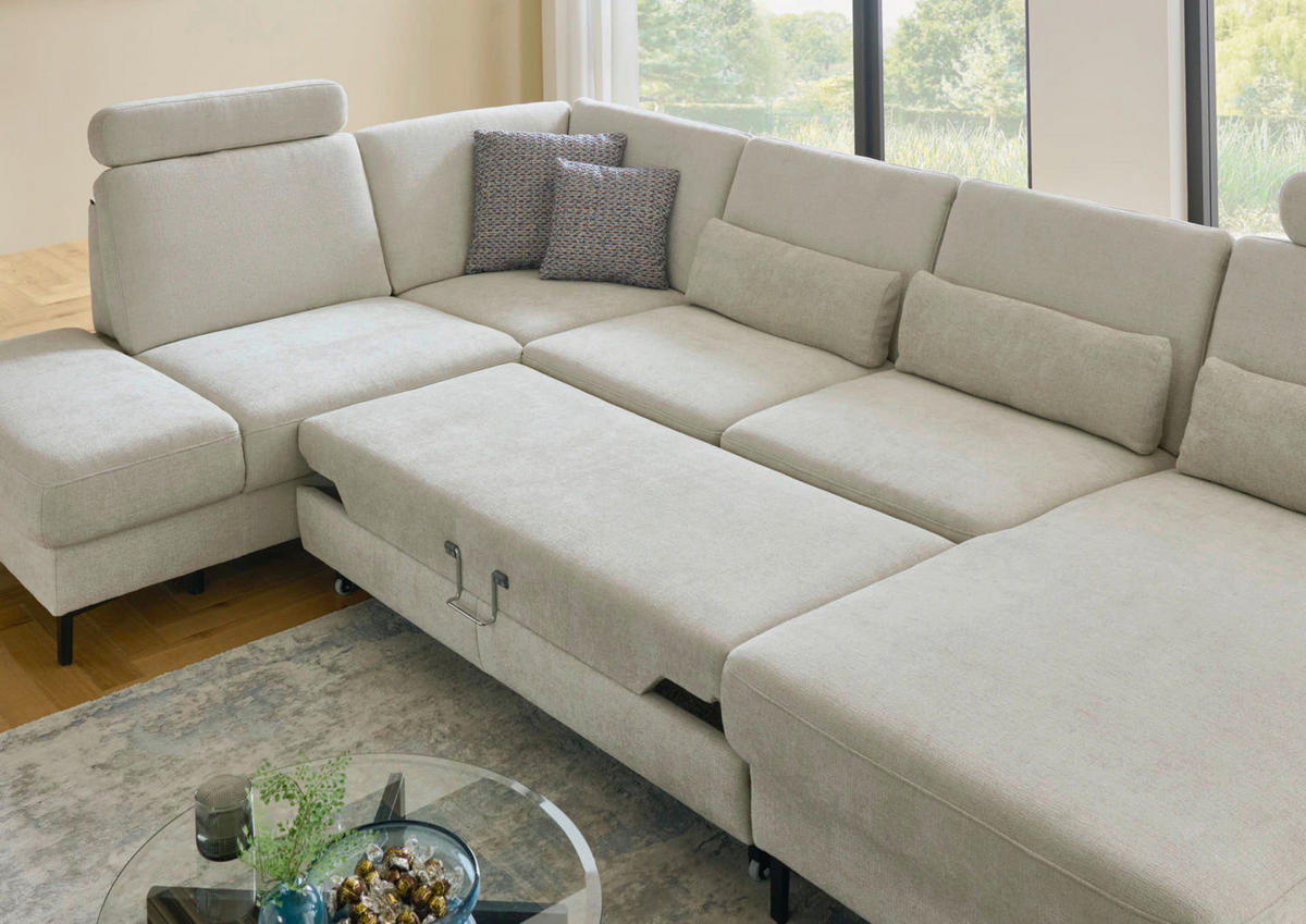 WOHNLANDSCHAFT Dieter Knoll Greige Chenille  - Greige/Schwarz, Design, Textil/Metall (235/349/175cm) - Dieter Knoll