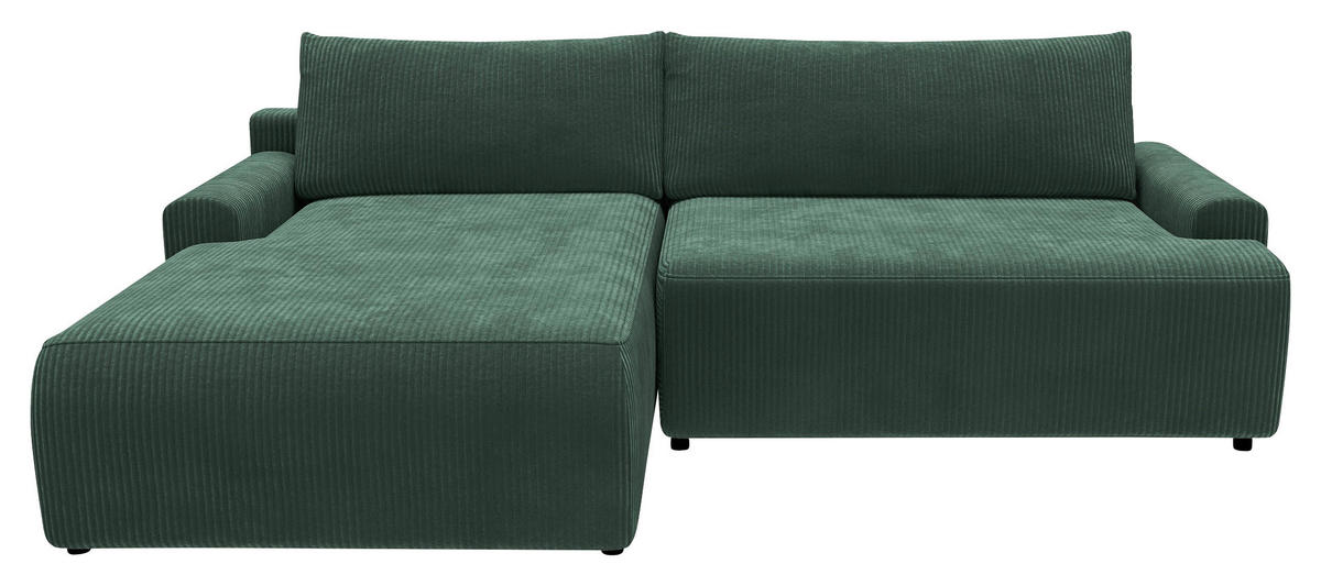 ECKSCHLAFSOFA in Cord Dunkelgrün  - Dunkelgrün/Schwarz, Modern, Kunststoff/Textil (167/253cm) - Trendmanufaktur
